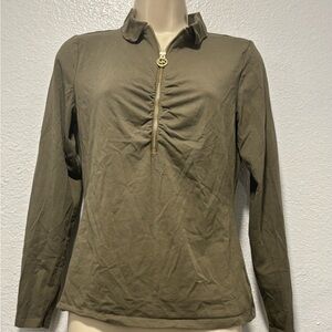 Michael Kors Green Ruched Polo Blouse